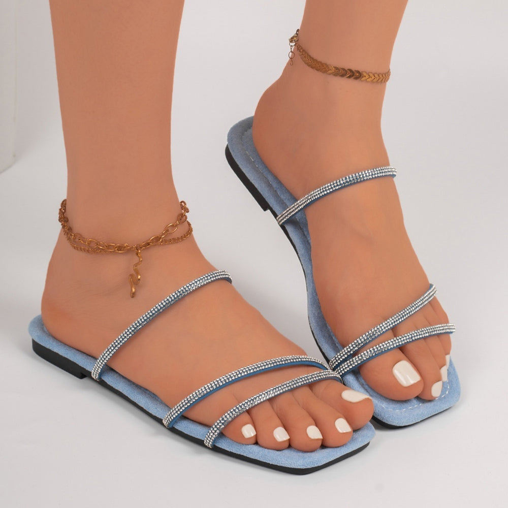 Women's slippers - new summer  collection: fairycore style, minimalist thin strap, rhinestone detail, low heel, open-toe, plus size sandals & slides