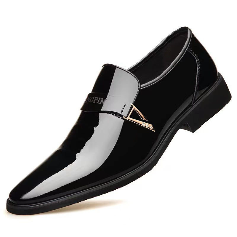 New men's patent leather dress shoes - trendy business formal leather shoes - korean style british pointed toe slip-on men's leather shoes