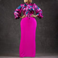 D323 european and american clothing  new fashion printed tie-up long sleeve shirt and midi skirt two-piece set - cross-border