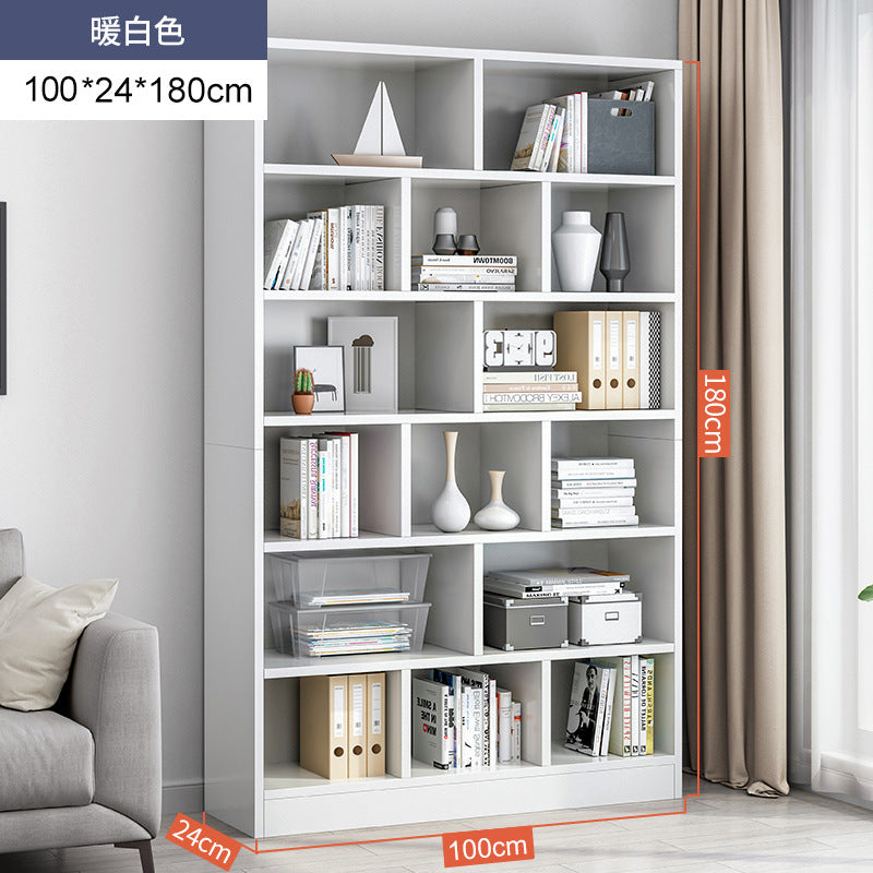 Simple bookshelf floor-to-ceiling against the wall, living room shelf layered storage rack, storage cabinet integrated, simple household bookcase