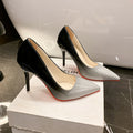 Plus size women's fashion high heels, stiletto heel 6-8cm, color block pointed toe work shoes, patent leather fashion pumps