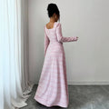 european and american new arrival: pink and white gingham long dress - chanel-inspired style with square neck, long sleeves, pearl button detail, cinched waist, and flared hem