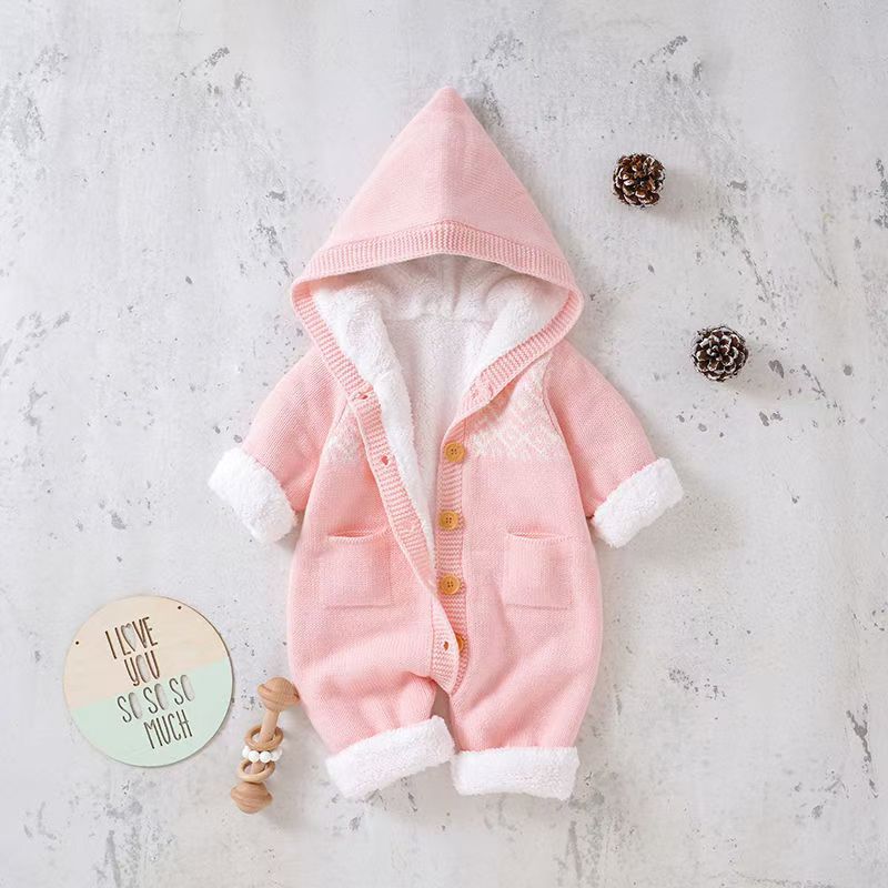 Baby knitting one-piece jumpsuit spring & fallnewborn clothing for men and women baby wool cute thickenedheattech