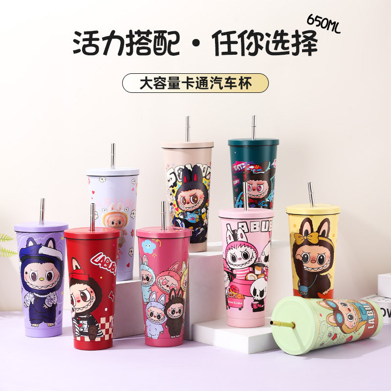 new arrival cartoon thermos cup stainless steel liner coffee cup high-looking large-capacity portable straw water cup batch