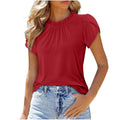 cross-border women's solid color button-down crew neck short sleeve ruched top