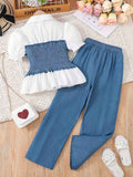 new arrivalsummer children's clothing fashionfashiongirl tops + loose pants two-piece suit youth