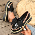 plus sizespring & fallnew arrival loafers women's bows british style leather shoes thick heel thick soleexportretroflats