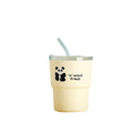 Cartoon double-walled glass straw cup - stylish office water bottle, trendy coffee mug, promotional gift cup