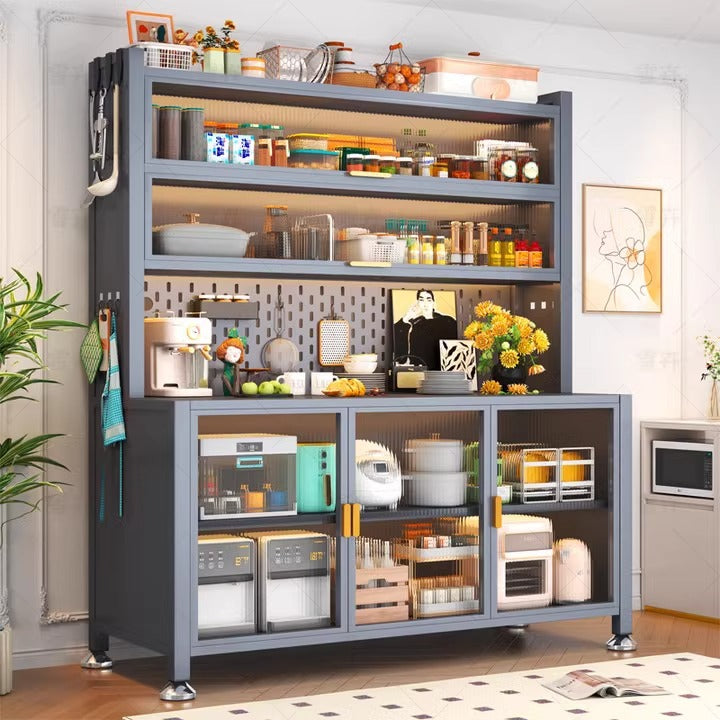 Kitchen multi-tier sideboard floor cabinet multifunctional storage rack microwave oven oven steel storage cabinet household storage cabinet