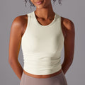 New double-sided nylon solid color slim-fit tummy control crew neck sports tank top running fitness yoga long sleeve top for women