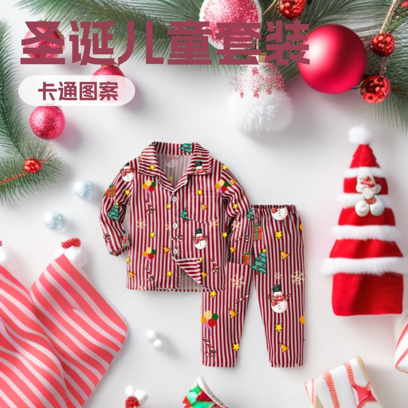 Source factory cross-border new product kidssuitstripesshirt pajamas two-piece set christmas kids pajamas home clothes