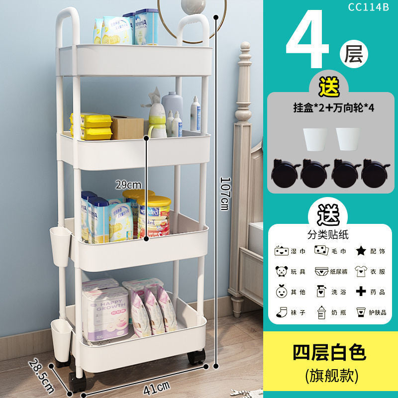 Movable kitchen storage rack drop-down floor for home multi-layer carbon steel storage rack trolley vegetable rack wholesale
