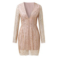 cross-border e-commerce fashion women's apparel:  direct sales deep v long sleeve sequin dress - evening gown