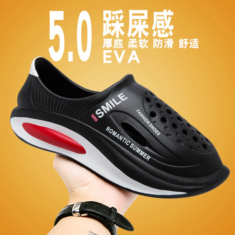 Cross-border new men's hole shoes summer wear stepping on shit feeling beach thick-soled lazy bag head coconut slippers wholesale