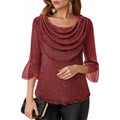 Amazon fashion retrocasual three-quarter sleeve shirt for women summernew arrival swing collar shinytops