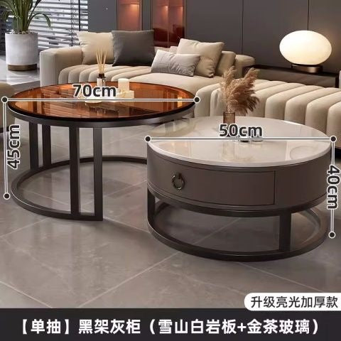 Rock slab coffee table accessible luxury modern casual round small apartment tea table living room for home tea table new arrival normcore marble