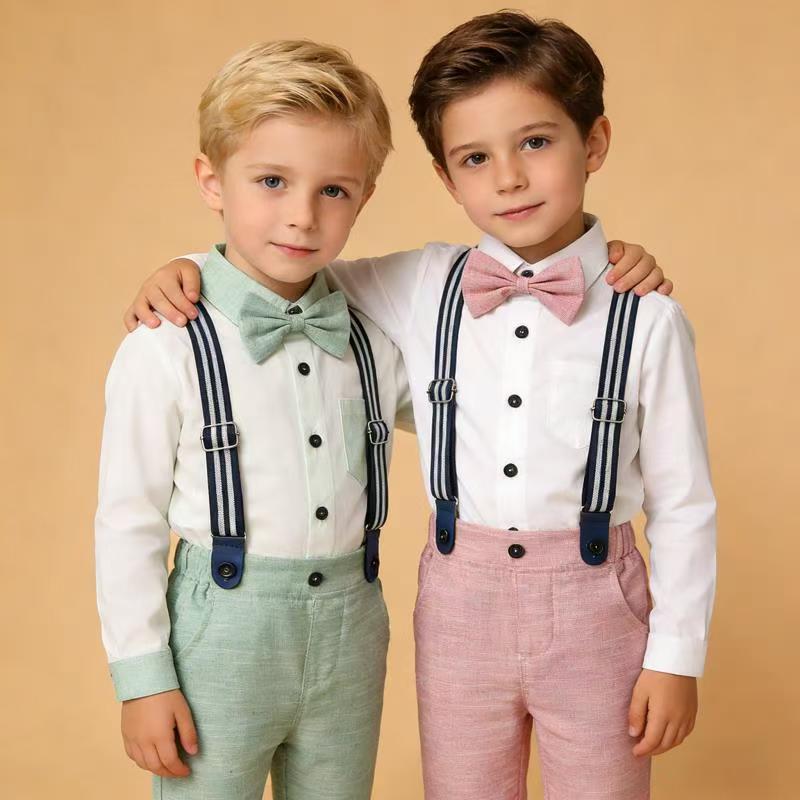 Factory new children's clothing sets: white shirt, overalls, bow tie - perfect for baby's first birthday and special occasions