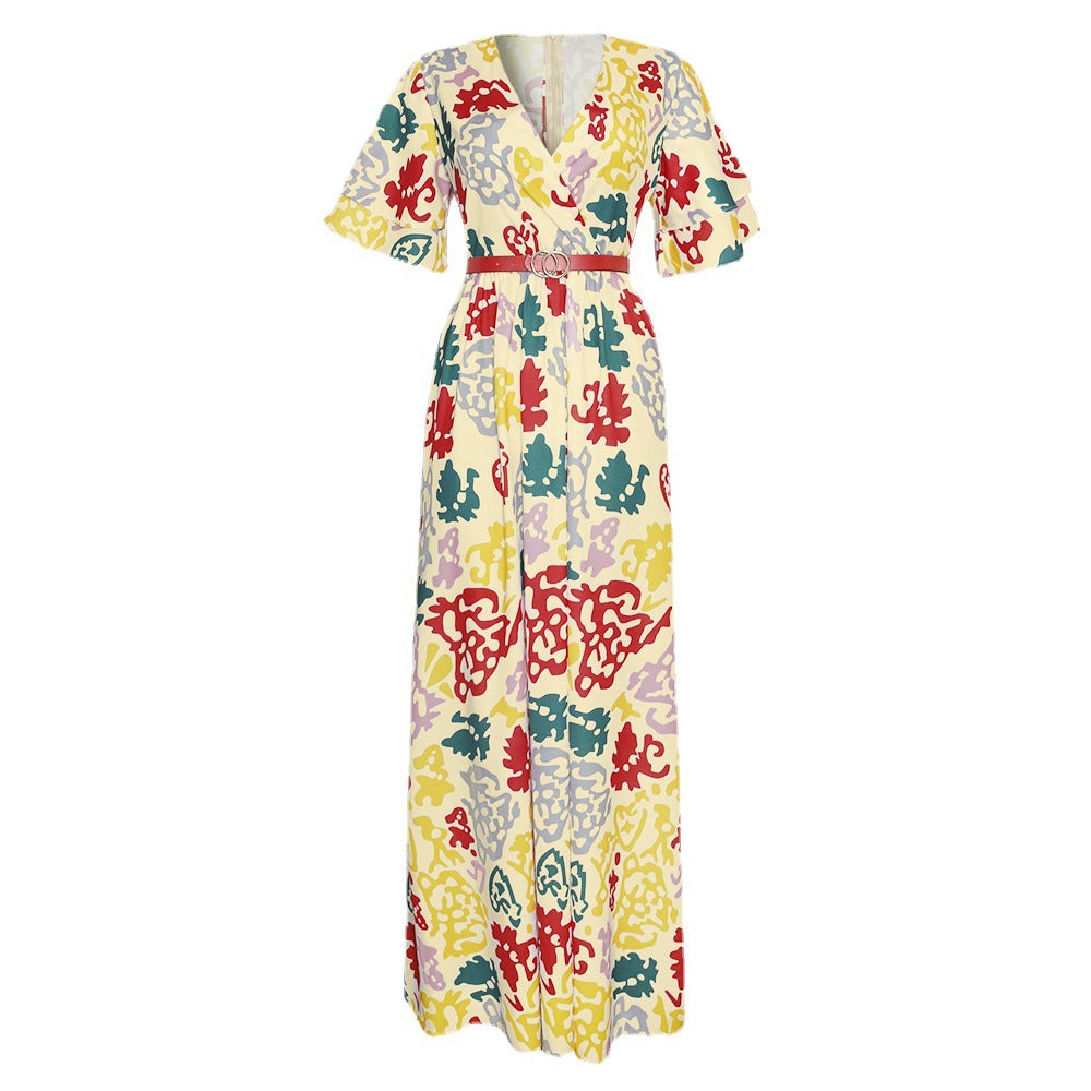 Aliexpress source:  new plus size summer cross-border african women's chiffon printed v-neck floral dress