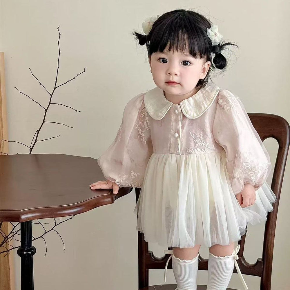 Spring & fall long sleeves thin baby princess dress with butt-covering dress for small-month-old baby girl 100-day-old dress
