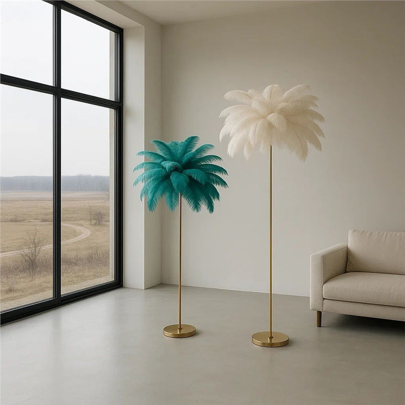 Ostrich feather floor lamp - instagrammable white feather lamp - nordic style living room standing lamp - girly bedroom bedside lamp