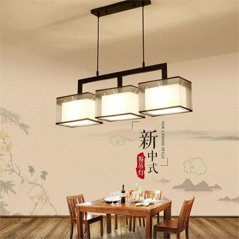 Modern minimalist restaurant chandelier, chinese style living room pendant light, chinese tea room bar counter zen retro study rectangular lighting fixture