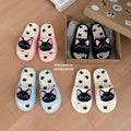 Cartoon cute stylish slippers summercasualpopularoutwear soft bottom home sweet cool non-slip little black cat one word