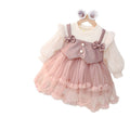 Spring girls' dress  new mesh long sleeve spring korean style fashion solid color chic baby girl dress