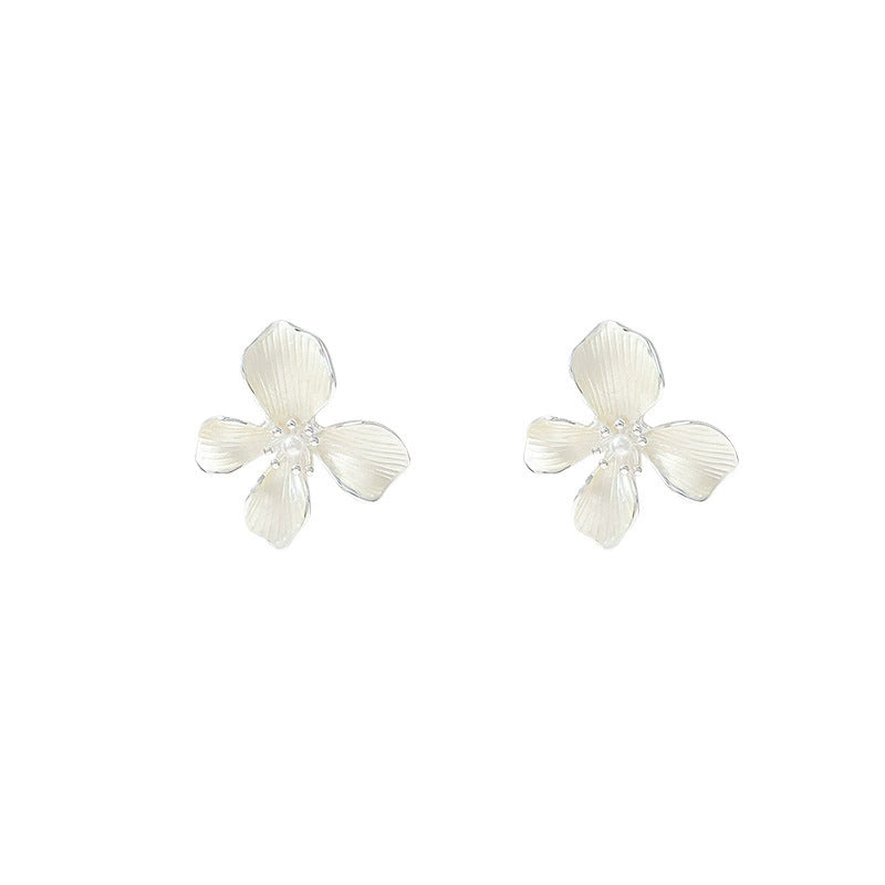 Sterling silver needle stylishniche styleclassy white enamel flower earrings iris flower blooming popularelegantclassy earrings