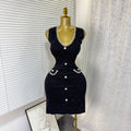 export tweed style sleeveless fine glitter knittingdress women's hot diamond button waist slimming lookknitting short skirt