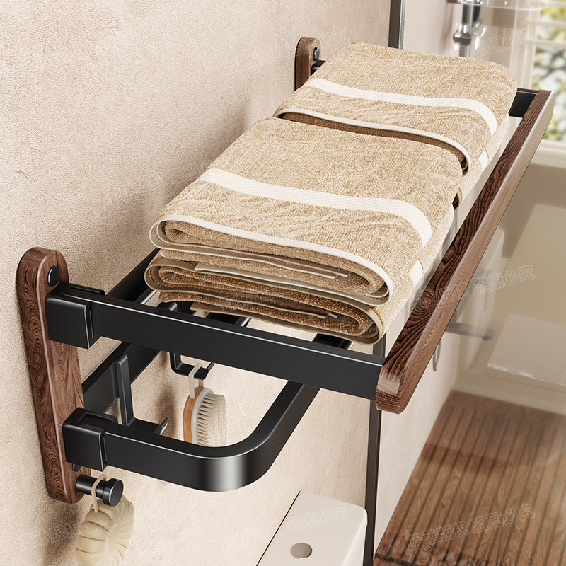[Sample customization] Bathroom walnut bath towel rack, no punching, wall hanging, bathroom storage rack