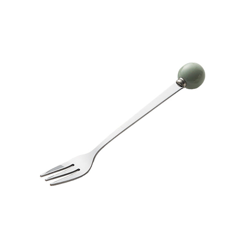 Accessible luxury ceramic ball fruit fork for home stainless steel spoon multi-purpose dessert spoon good-looking glazed pastry fork