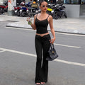Amazon  summer fashion solid color lace trim cami top & cropped slim-fit straight-leg pants set
