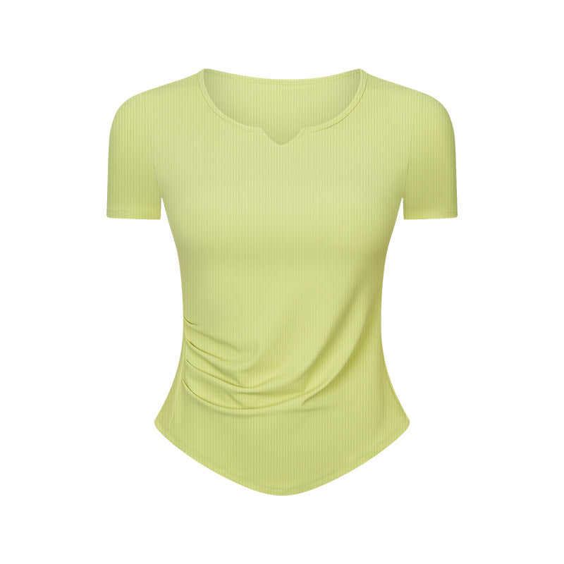 Spr ribbed trim fashion v-neck activewear short sleeve women's fitness running slim fit yoga top ds386
