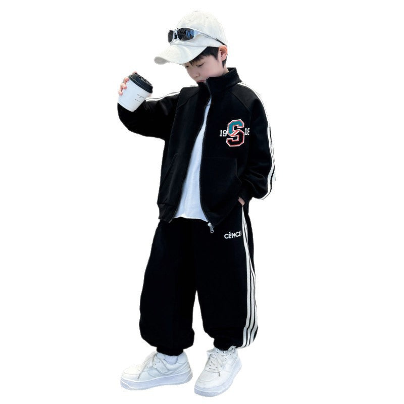 Boys'  spring collection: stylish two-piece outfit - kids' spring/autumn biker jacket & sportswear set (korean style)