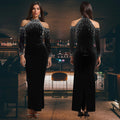 C7410 cross-border   fashion women's elegant rhinestone beaded sleeveless sexy dress