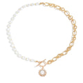 European and american cross-border jewelry niche ins splicing imitation pearl chain necklace personalized sunflower pendant clavicle chain for women