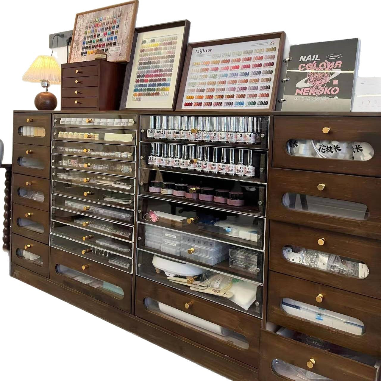 Solid wood antique walnut manicure counter display cabinet nail polish storage cabinet nail polish glue nail shop locker