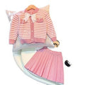 Exclusive tweed styletwo-piece setbowsgirl knitting skirt