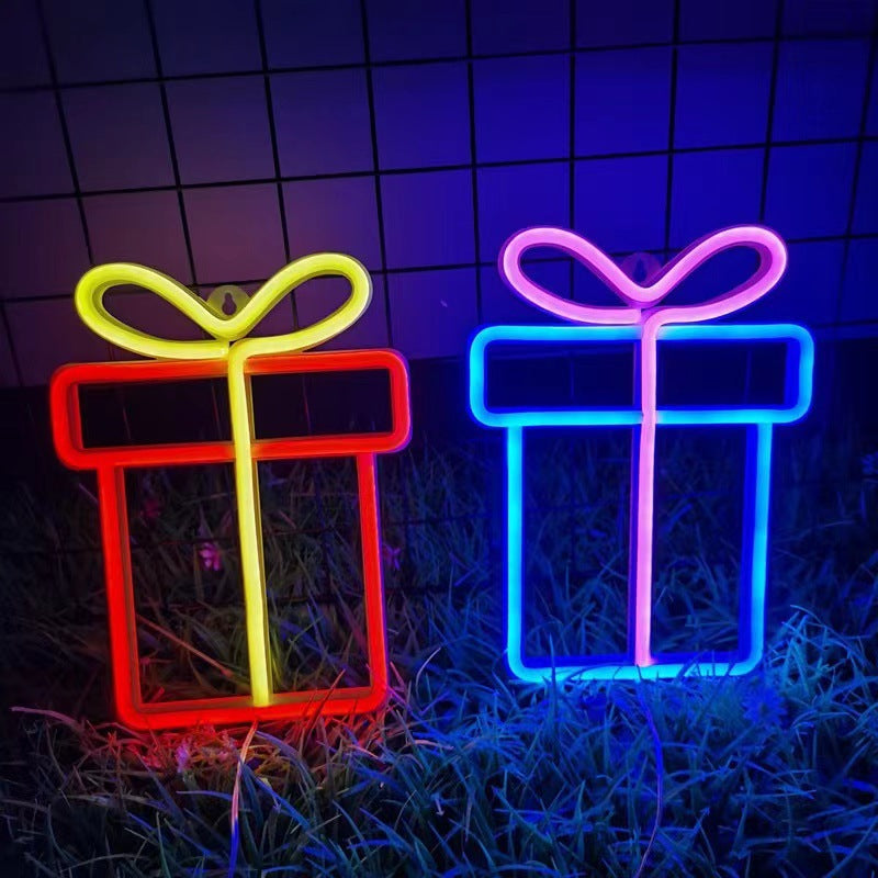 LED Christmas Decoration Gift Box Neon Wall Hanging Ambient Light Styling Light Bar Party Arrangement Holiday Light