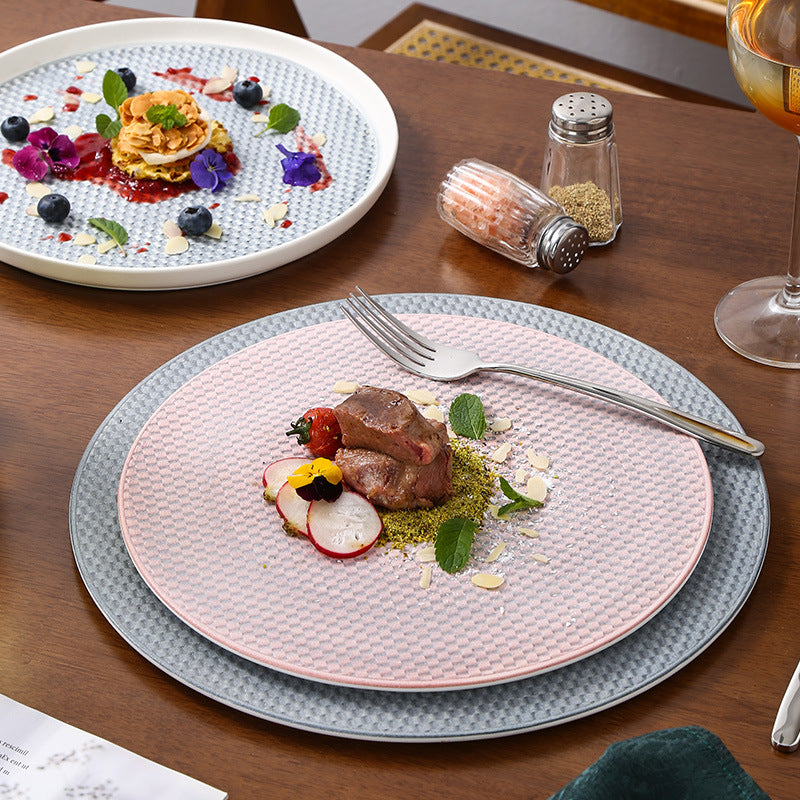 Ins embossed steak plate western dinner plate high-end creative home ceramic pasta dessert pastry wedding presentation plate