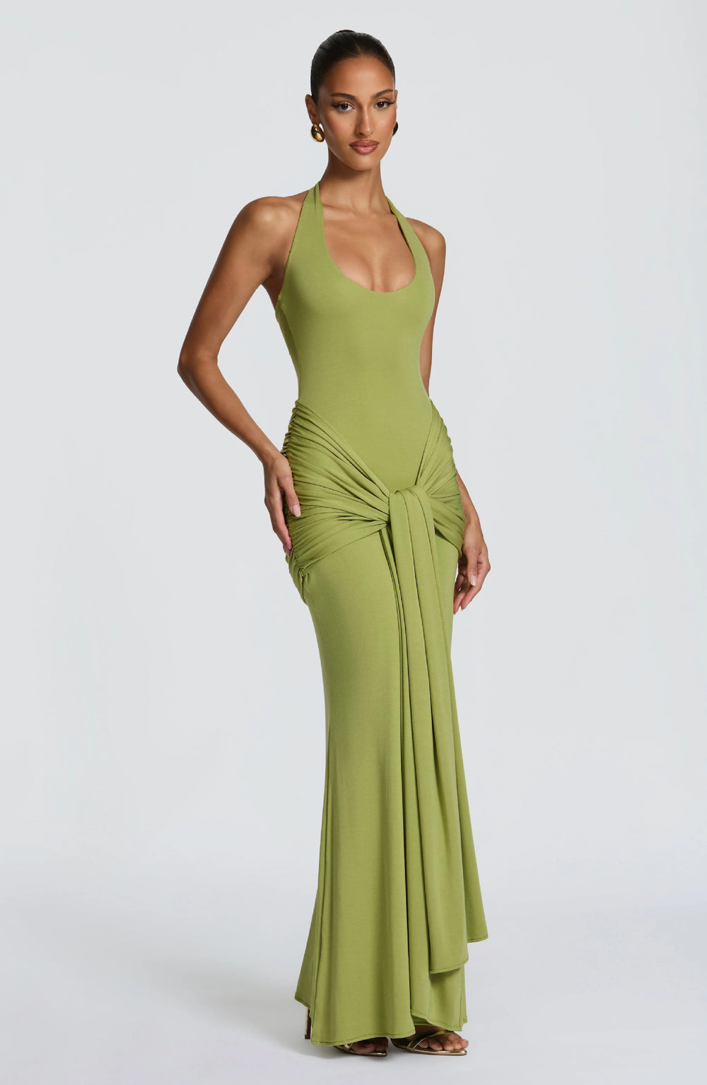 2026 cross-border women's fashion: new european and american style flowy ribbon spliced camisole maxi dress - slim fit bodycon halter neck evening gown