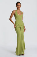 2026 cross-border women's fashion: new european and american style flowy ribbon spliced camisole maxi dress - slim fit bodycon halter neck evening gown