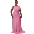 European and american cross-border women's clothing:  summer new arrival - elegant, slim-fitting, and figure-flattering pleated long evening gown dress