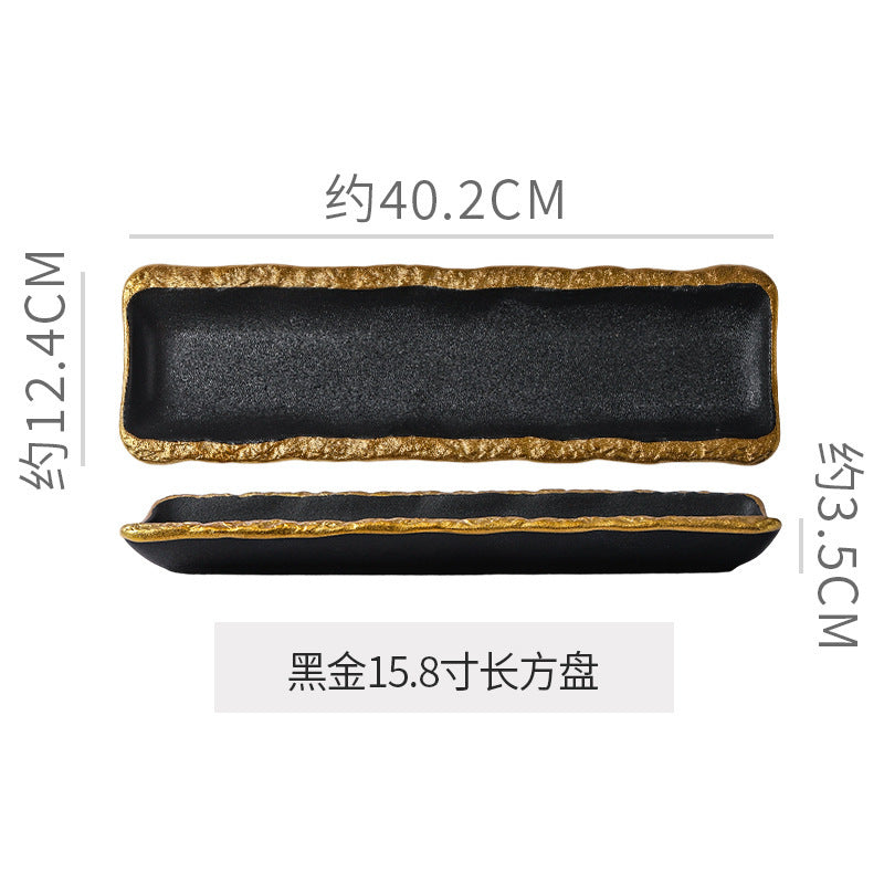 High-end ceramic japanese-style long sushi plate, perfect for showcasing dishes in stylish restaurants and hotels. a visually appealing, elongated serving platter