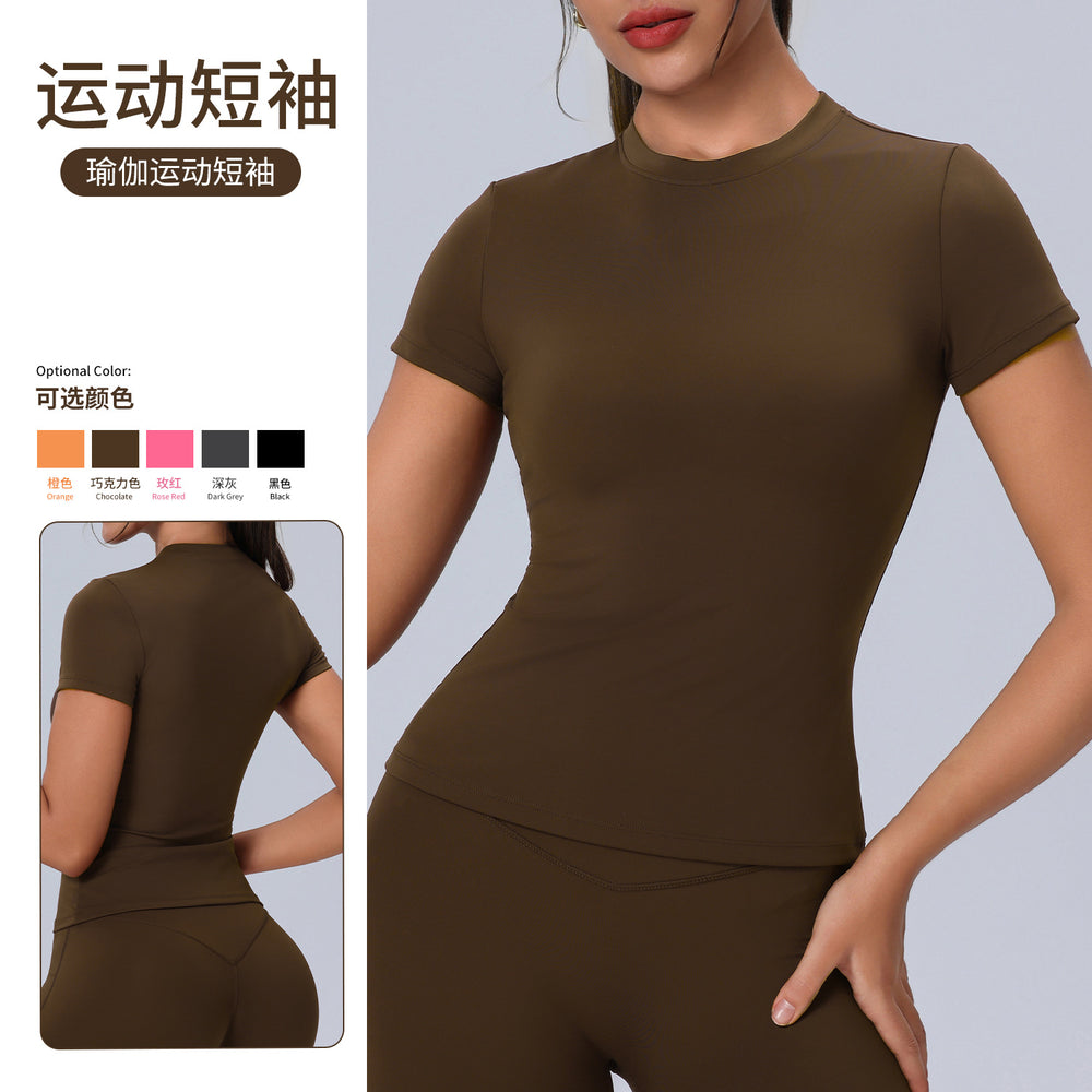 new arrival round neck fitness wear short-sleeved women's quick-drying breathable tight-fitting sportswear outdoor running yoga wear tops