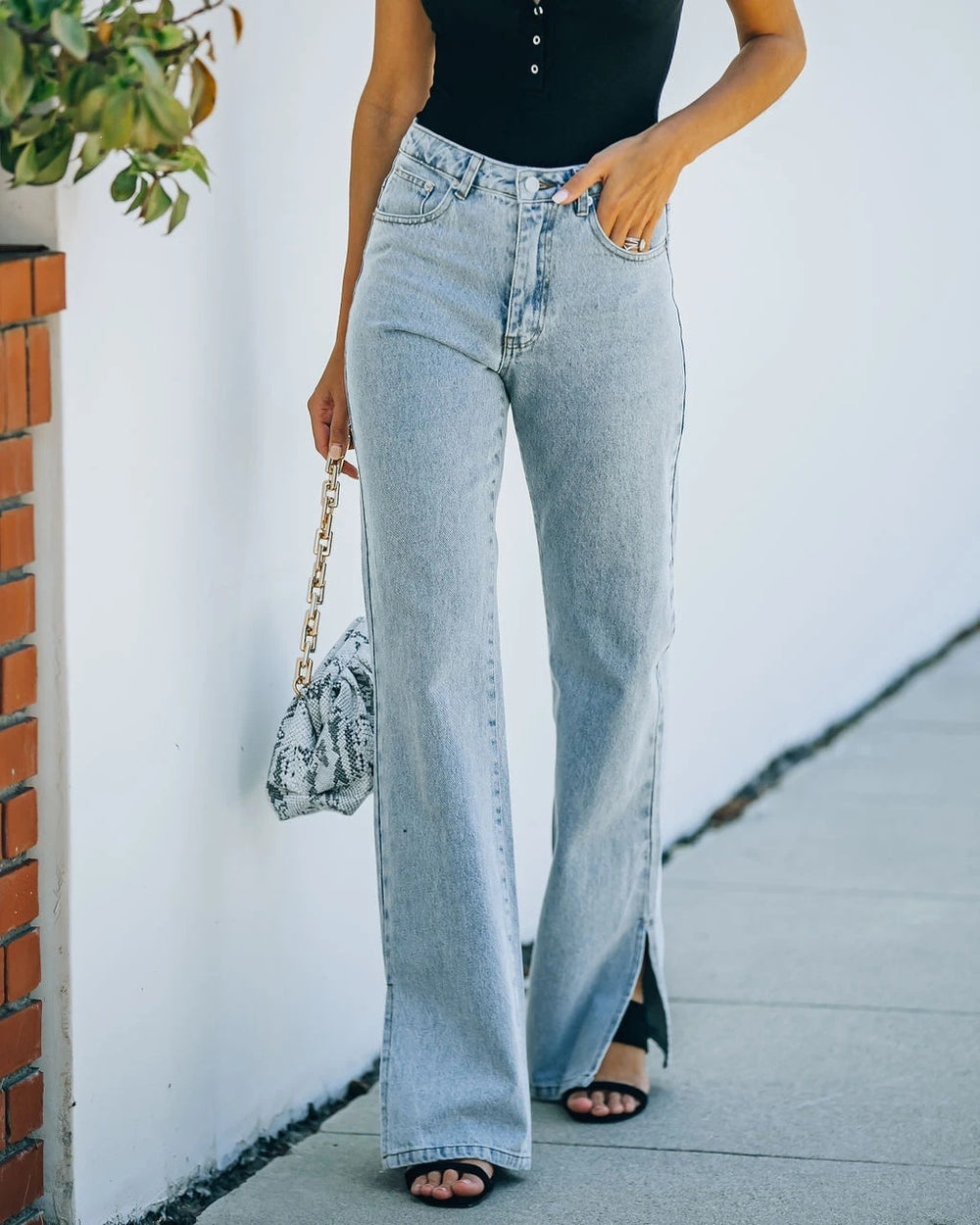 autumnew arrival  washed slit popular carefully selected mid-waist elegant denim pants casual pants