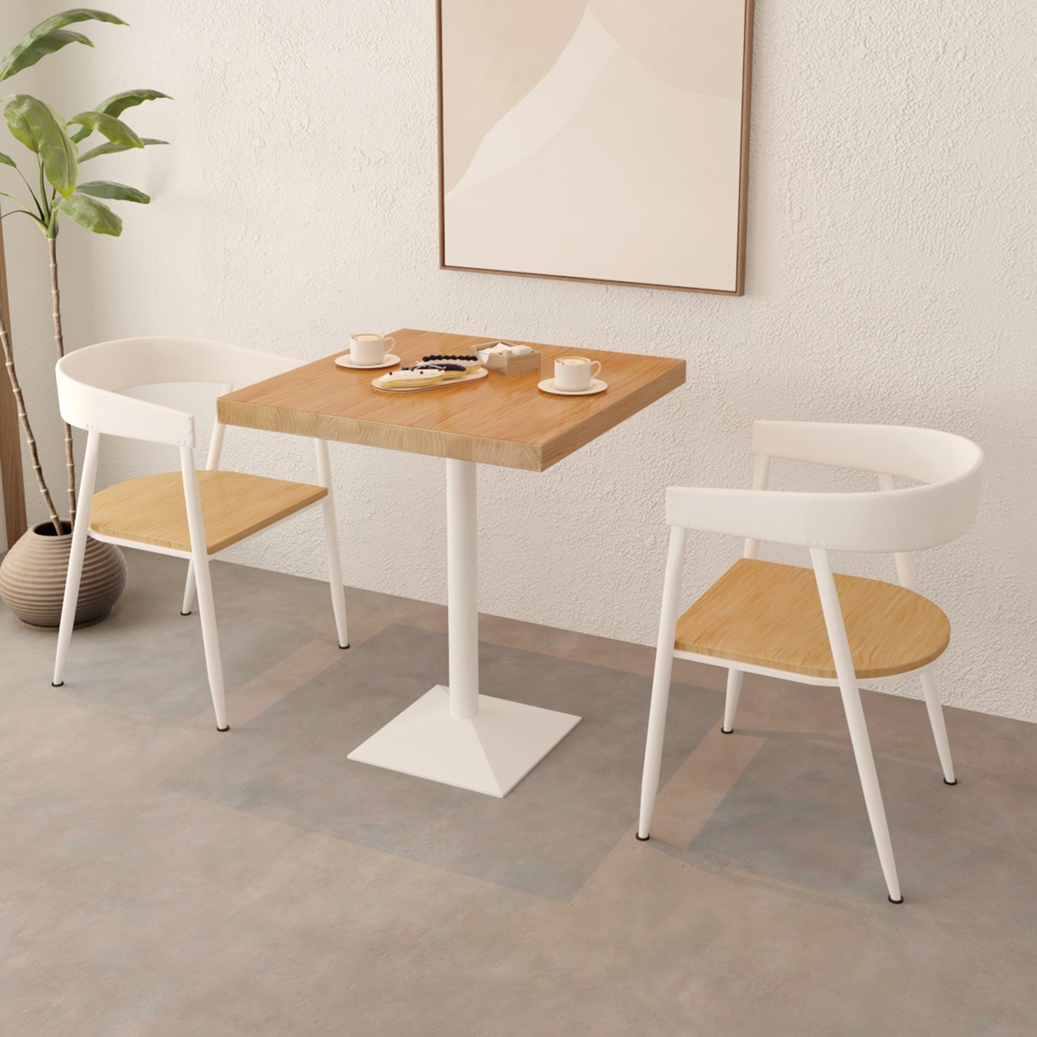 Cafe square table square wrought iron solid wood dining table commercial staff restaurant snack bar table and chair combination 1016