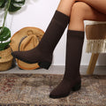 Exportplus sizefashion slim boots women's mid heel short boots knittingspring & fallsingle boots pointed thick heel women's flats