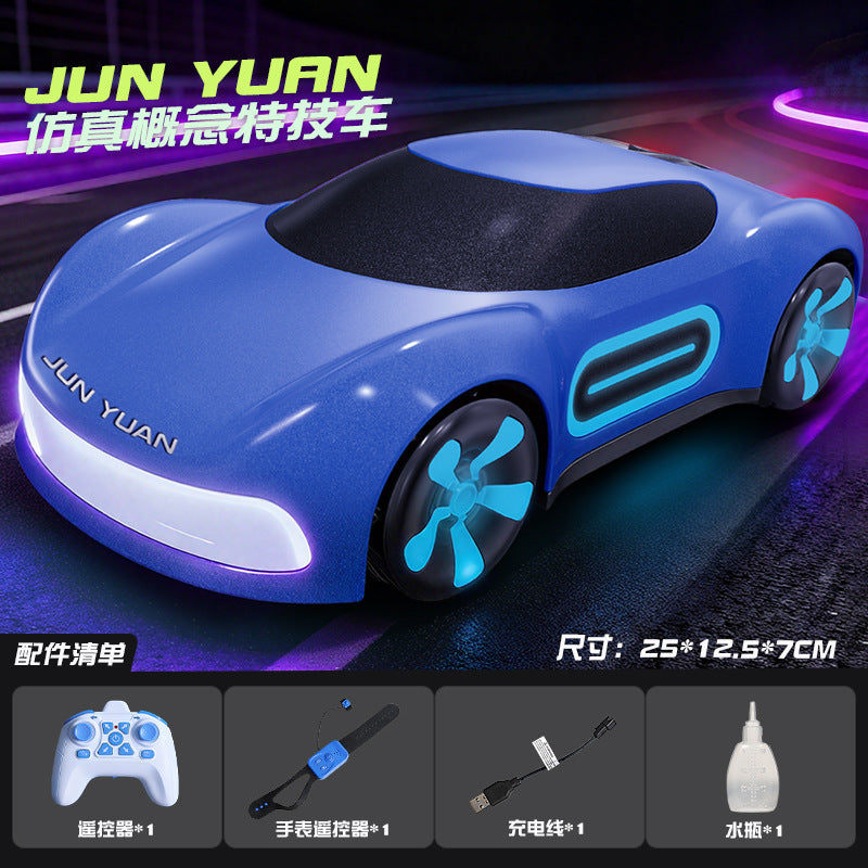 2.4g remote control concept car, dual-spray stunt rc toy car with gesture sensing, lights, music, and sci-fi design