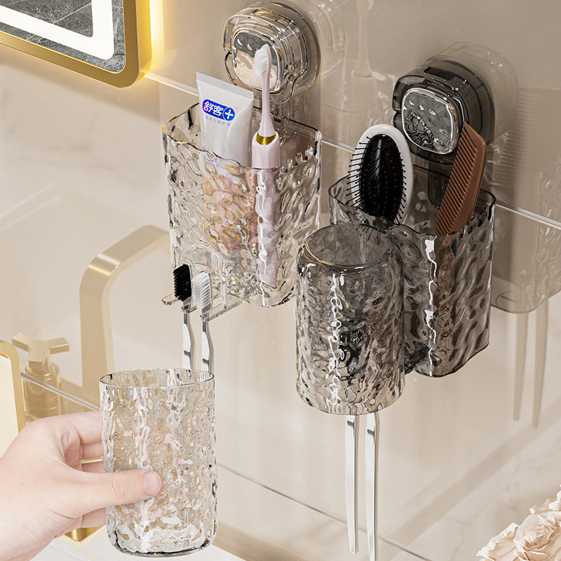 Suction cup toothbrush rack mouthwash cup punch-free wall-mounted bathroom wall-mounted toothbrush cup toothbrush holder storage box